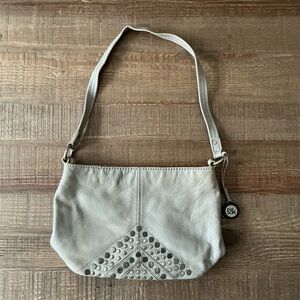 The Sak Silver Studded Stone Grey Leather Hobo Shoulder Bag/Purse
